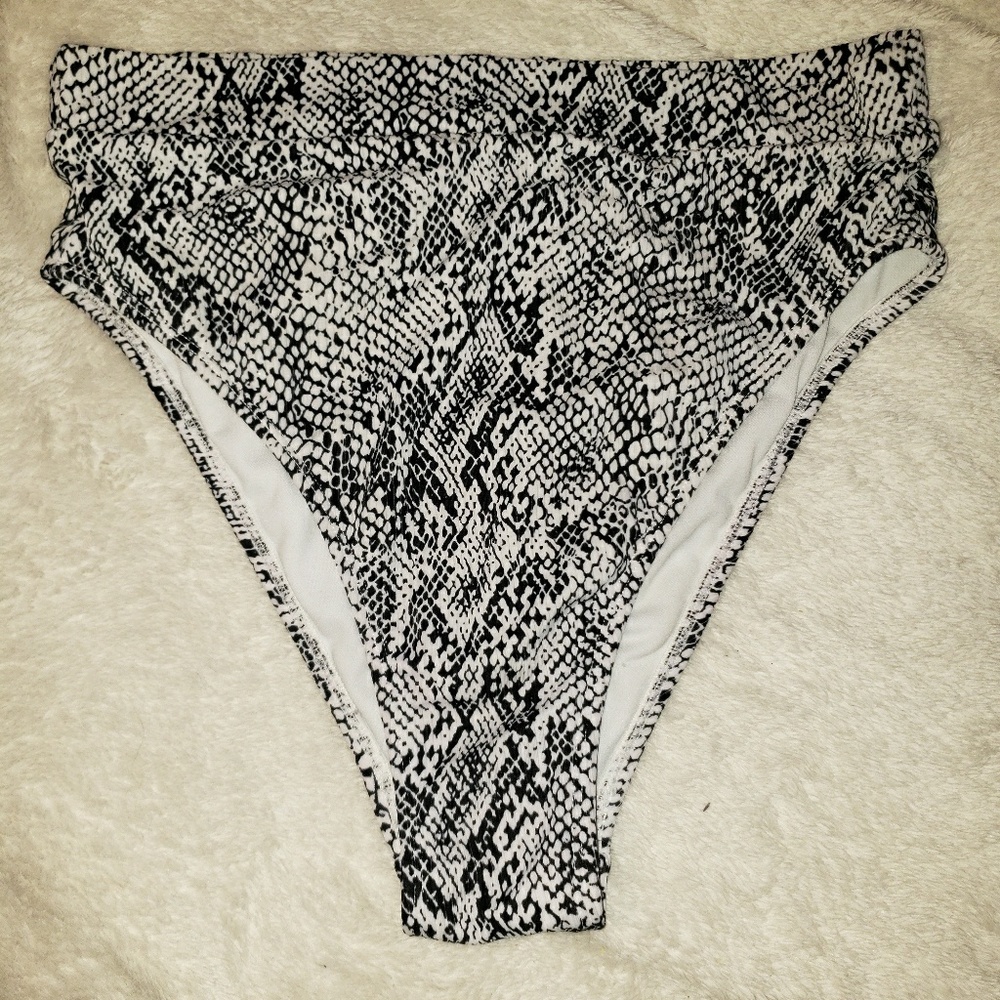 Snake Print Cheeky Swim Bottoms - High Waist
